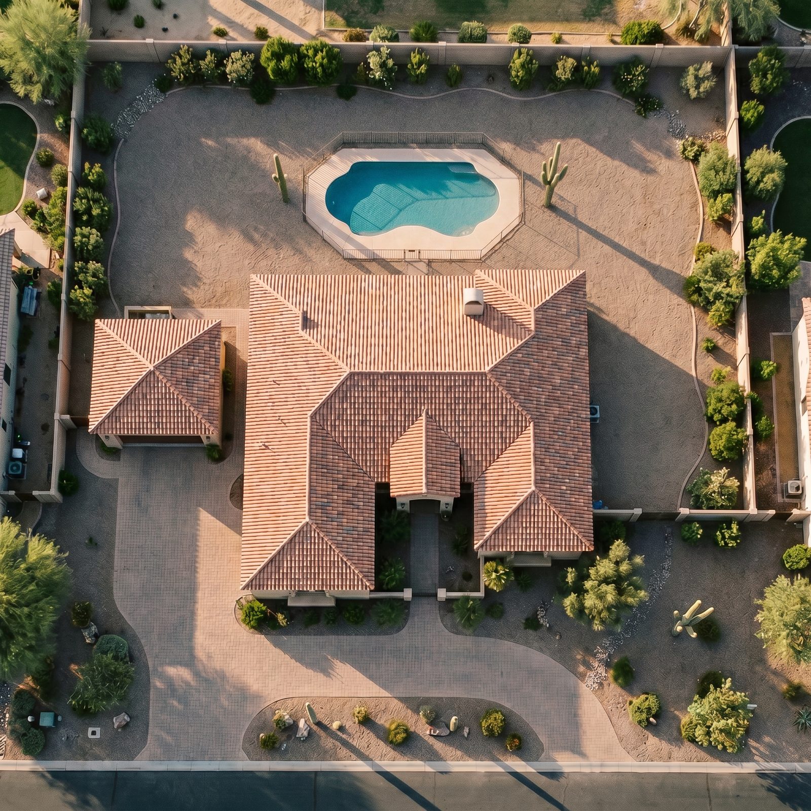 The same pool surrounded by a compliant wrought-iron safety barrier.